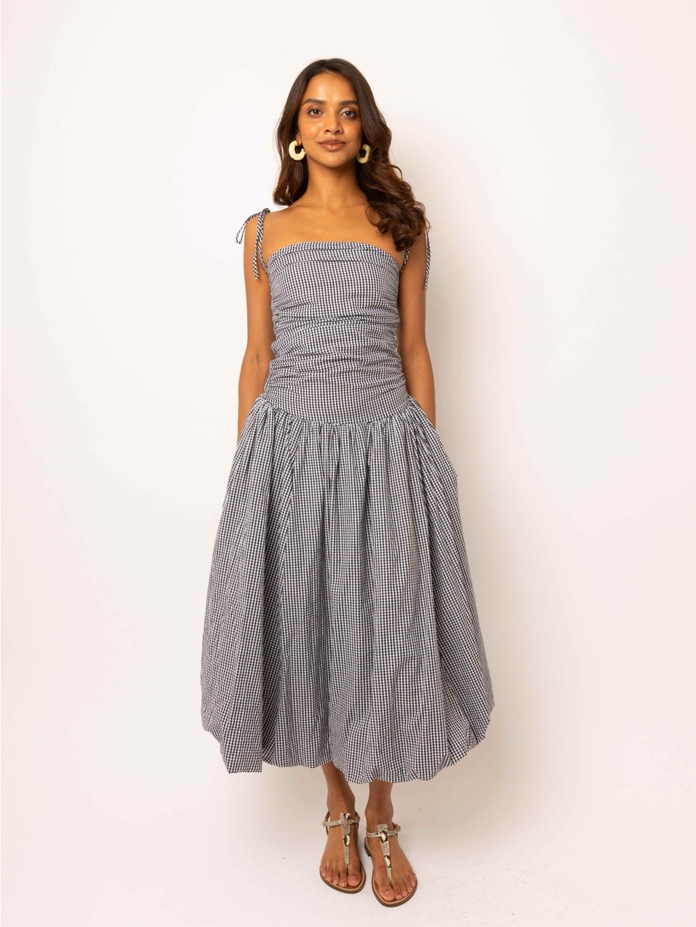 AMYLYNN Alexa Mono Gingham Puffball Dress - NWT